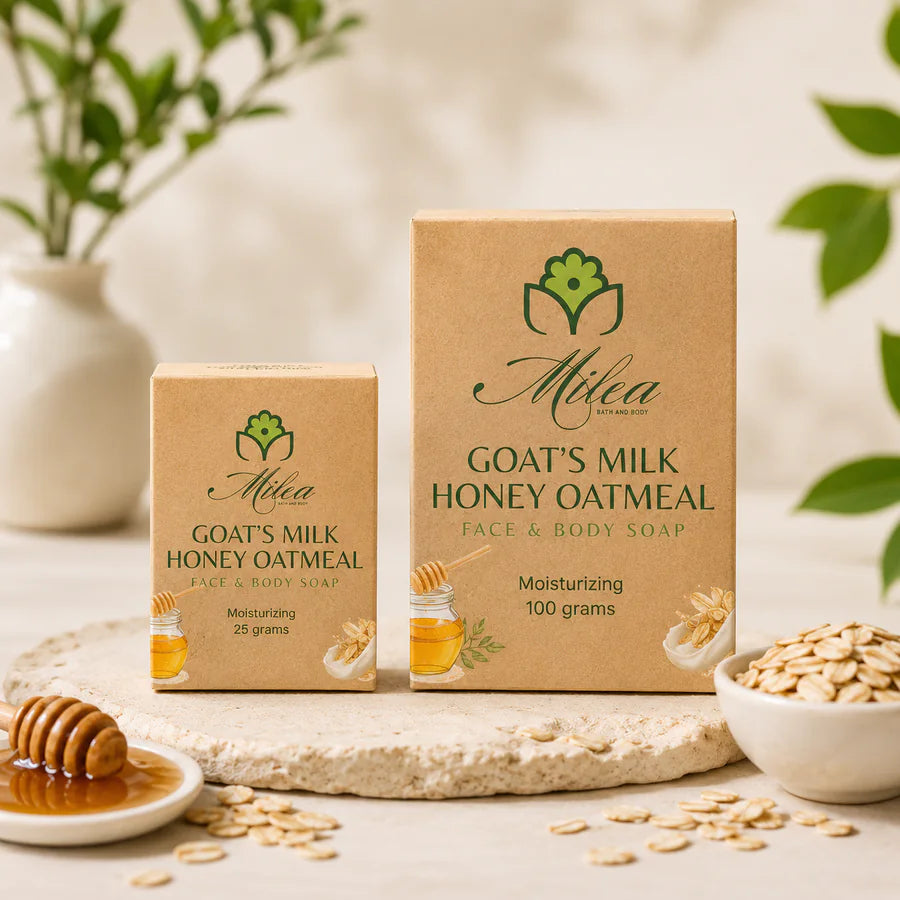Milea Goat's Milk Honey Oatmeal soap in two sizes
